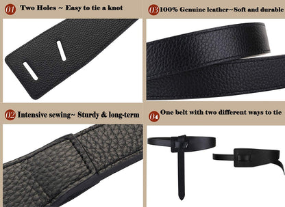 ALAIX Women's Leather Belt Dress Belt for Jeans Jumpsuit Coat Fashion Tie a Knot Genuine Leather Waist Belt Black