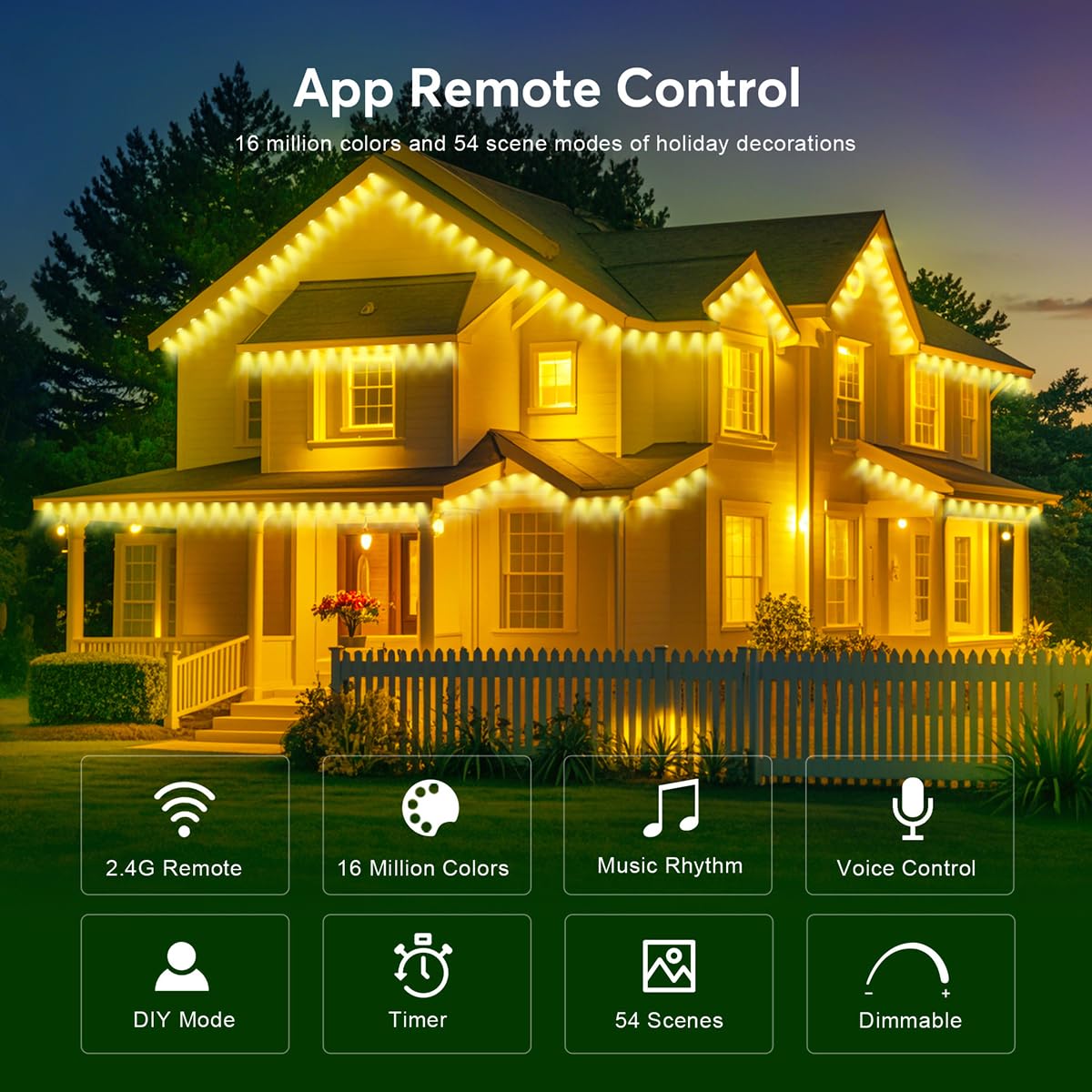 200ft Permanent Outdoor Lights RGB Eaves Lights, Waterproof LED Eaves Lights with App&Remote Control,for Christmas,Party, Daily, Halloween and All Holiday Decor,House Roof and Garden Lighting