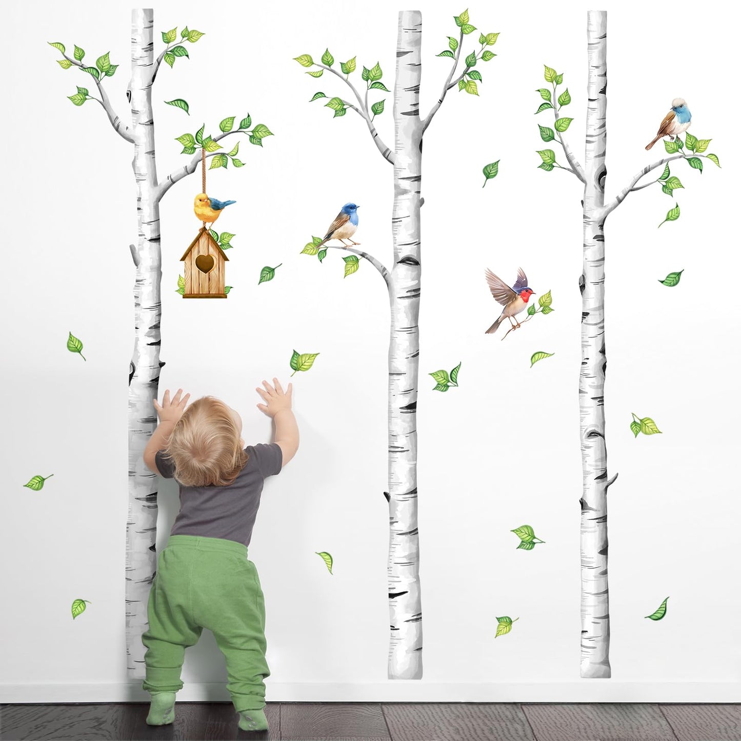 Large Birch Tree Wall Decals, White Realistic Tree Wall Stickers Peel and Stick Wall Decal Waterproof Wall Art Sticker for Aisle Bedroom Office Sofa TV Backdrop Home Decor (H: 67.3 in)