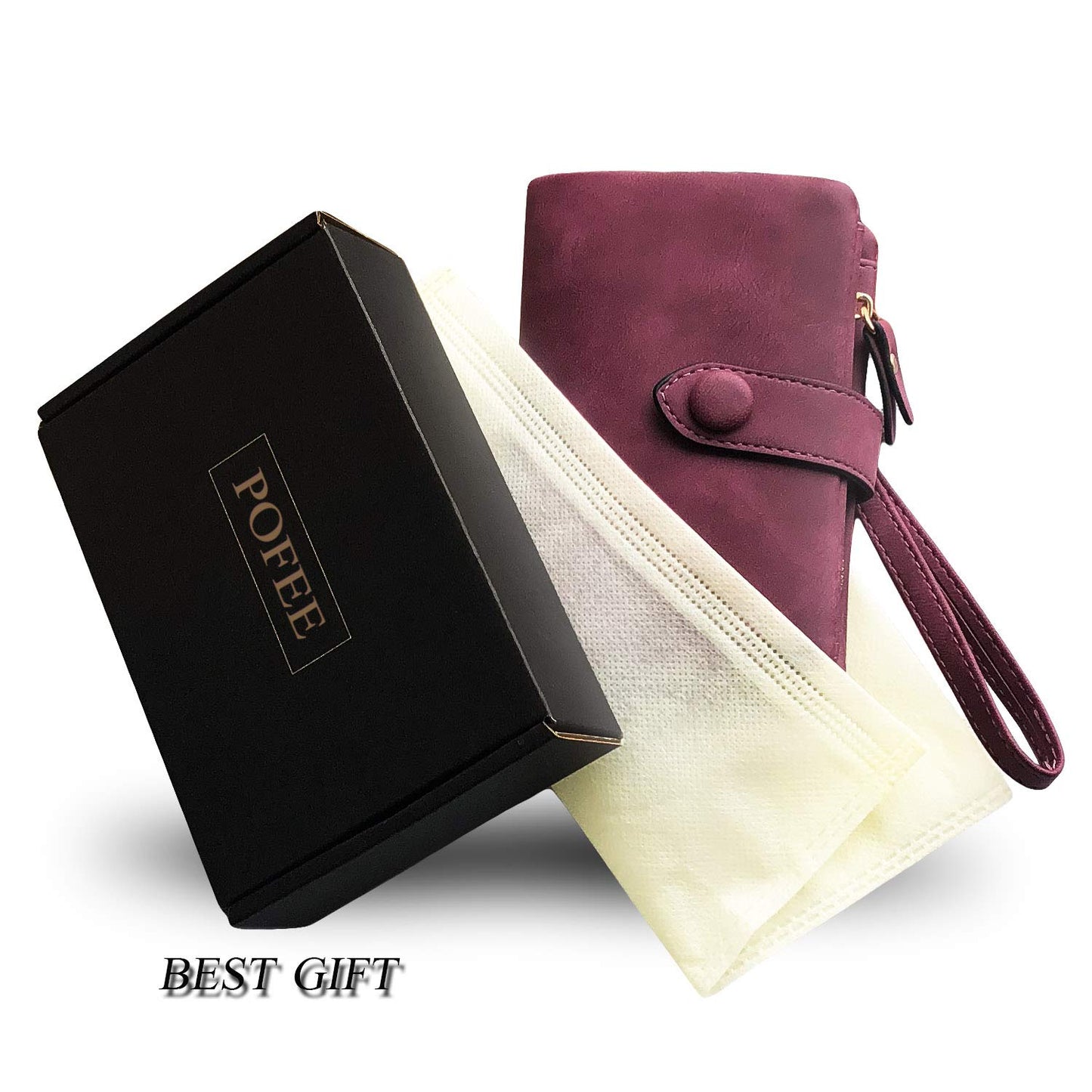 PofeeXIO Womens Small Bifold Leather Wallets RFID Ladies Wristlet with Card Slots id Window Zipper Coin Purse (Purple)