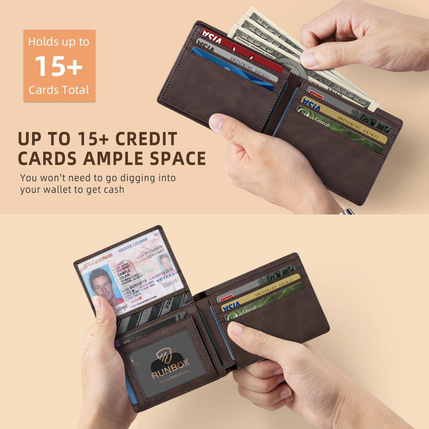 RUNBOX Wallet for Men - Slim Rfid Leather Bifold 2 ID Window With Gift Box Men's Accessories