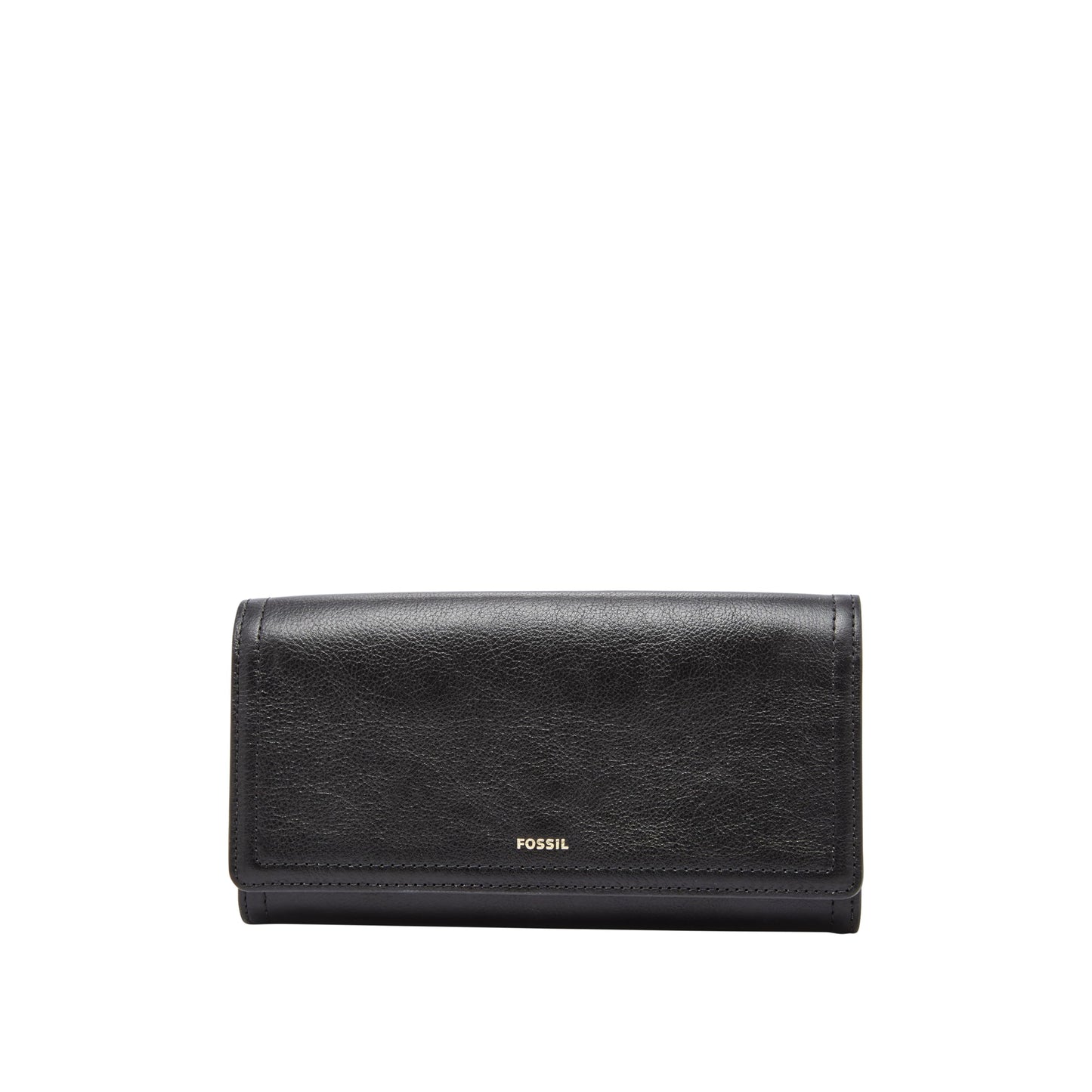 Fossil Women's Wallet, Logan Leather Wallet RFID Blocking Flap Clutch Organizer, Black