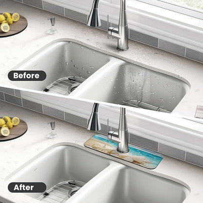 Beach Starfish Seashell Shell Summer Kitchen Sink Splash Guard Faucet Mat Super