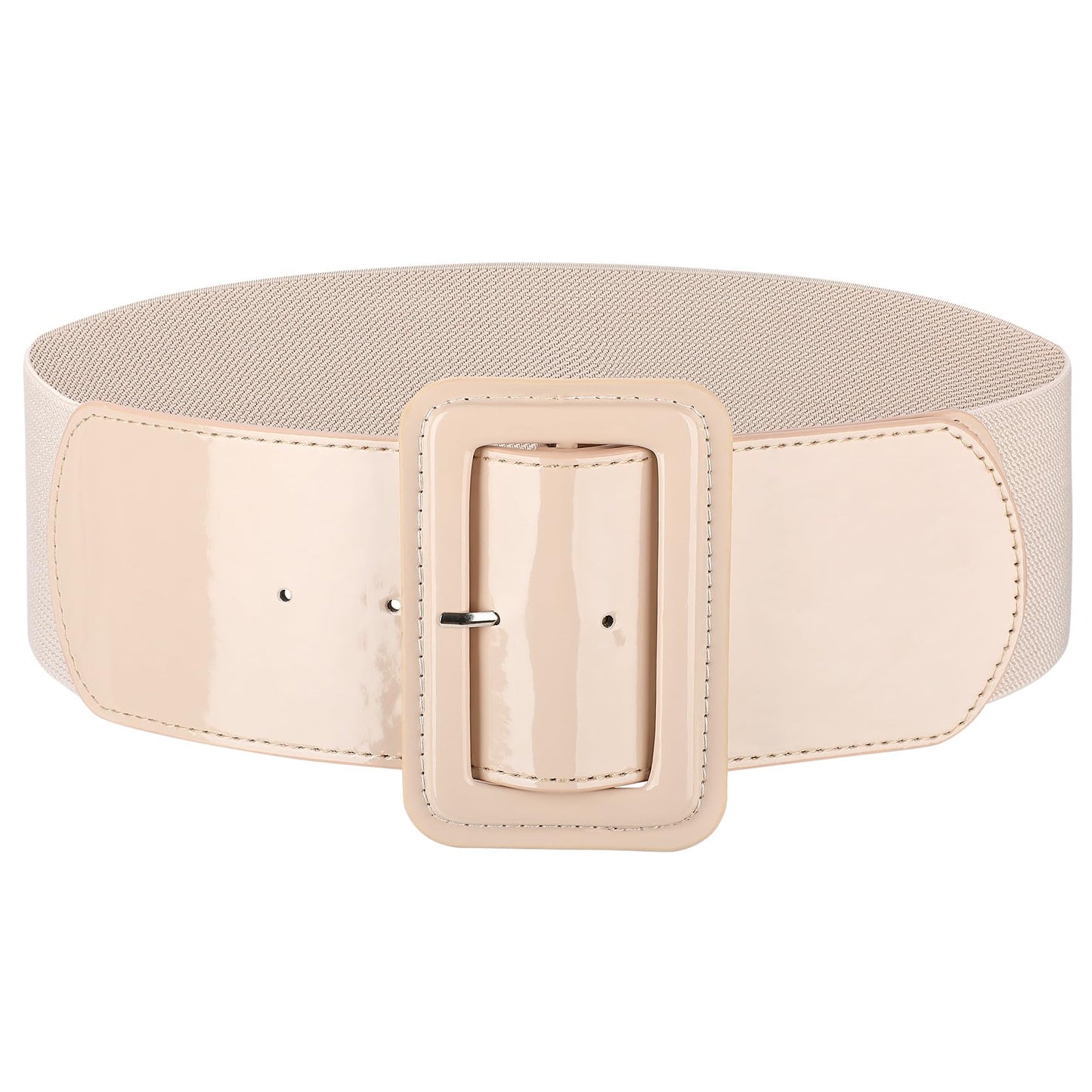 JASGOOD Women Wide Stretchy Belt Vintage Elastic Waist Belt for Dresses Fashion Ladies Waist Patent Leather Belt with Square Buckle