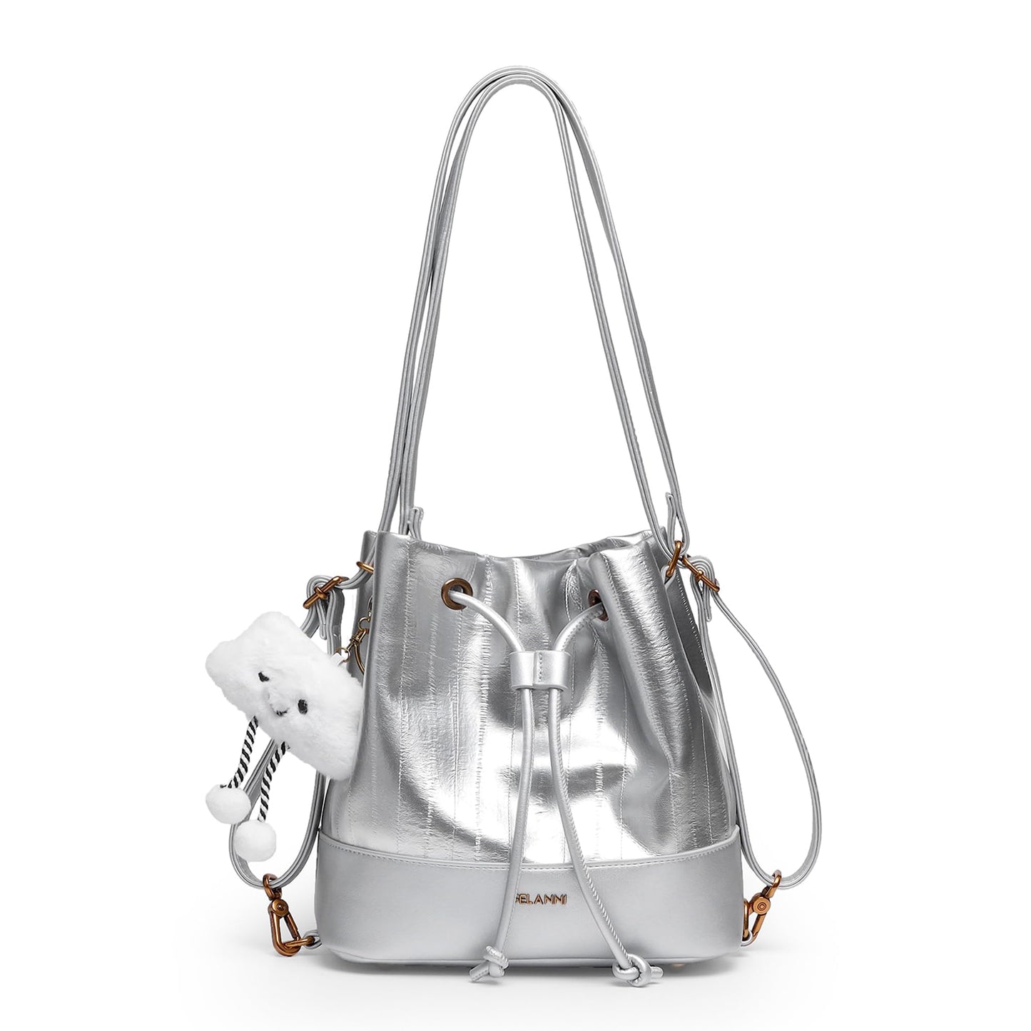 Hobo Bucket Bags for Women PU Leather Trendy Shoulder Purses Small Crossbody Bag 2025 Fashion Daily Convertible Backpack Purse with Adjustable Strap Sliver