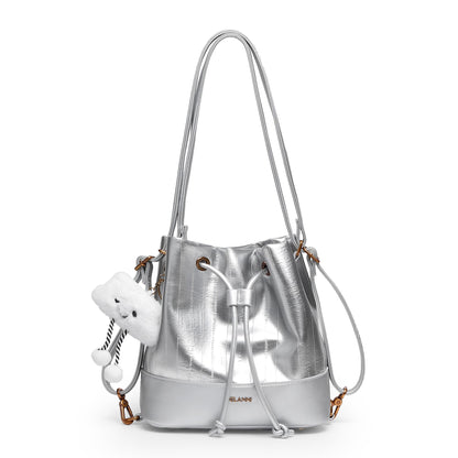 Hobo Bucket Bags for Women PU Leather Trendy Shoulder Purses Small Crossbody Bag 2025 Fashion Daily Convertible Backpack Purse with Adjustable Strap Sliver