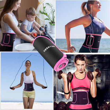 TESETON Waist Trainer Sweat Belt for Men Women 01 Pink S