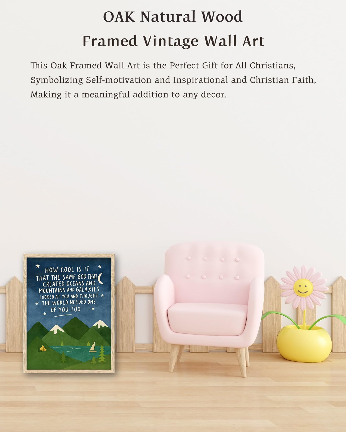 KensTro Natural OAK Wood Same God Creation Framed Wall Art,12x16in Inspirational Christian Bible Verse Canvas Art,Mountain Nursery Decor,Blue Set of 1 for Christian Boys Room for Boy Adoption Gifts