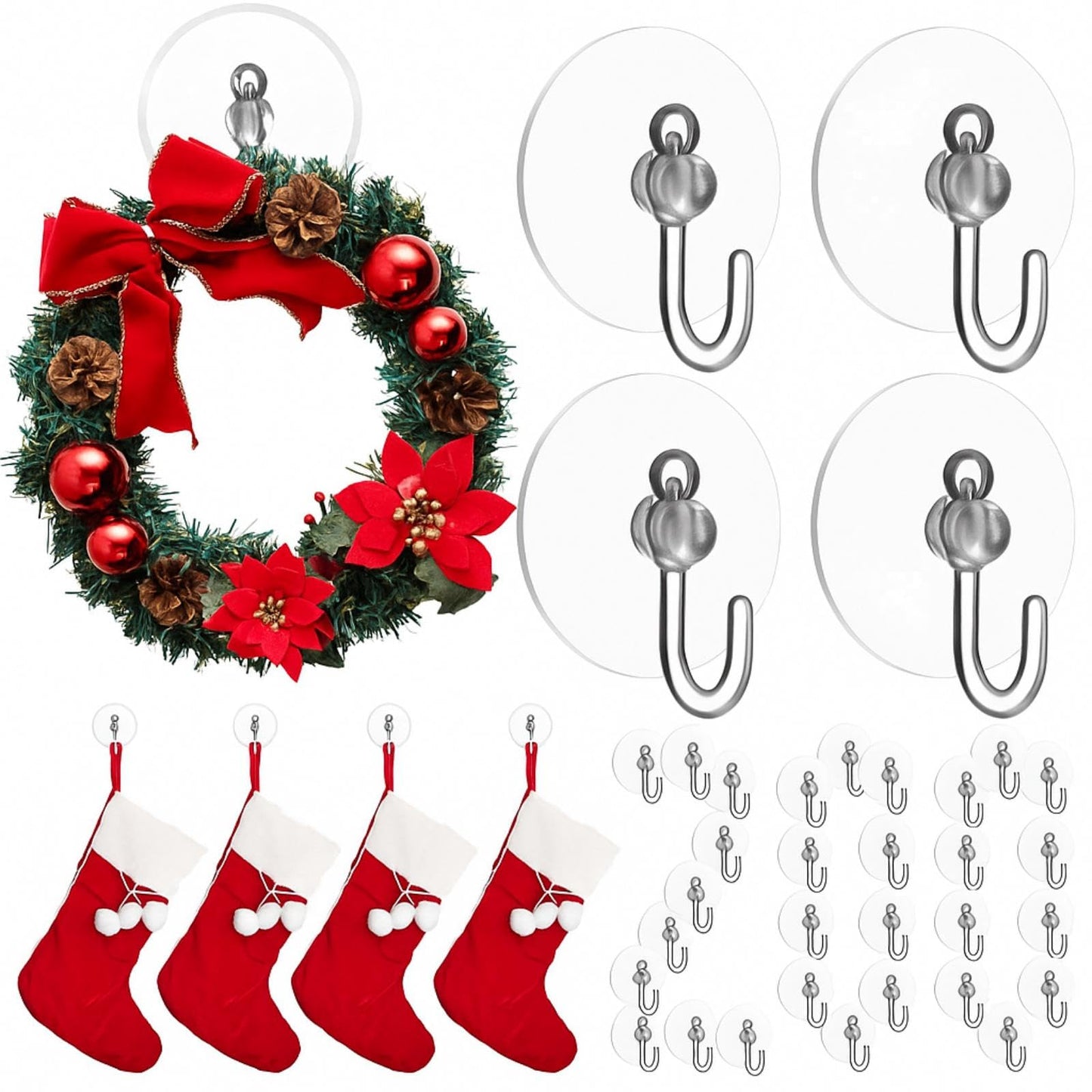 Jetec 200 Pcs Suction Cup Hooks 1.18 Inch Window Small Suction Cups with Hooks Waterproof Removable Clear Mini Suckers Hanger for Glass Bathroom Wall Door Christmas Wreath Lights Stockings