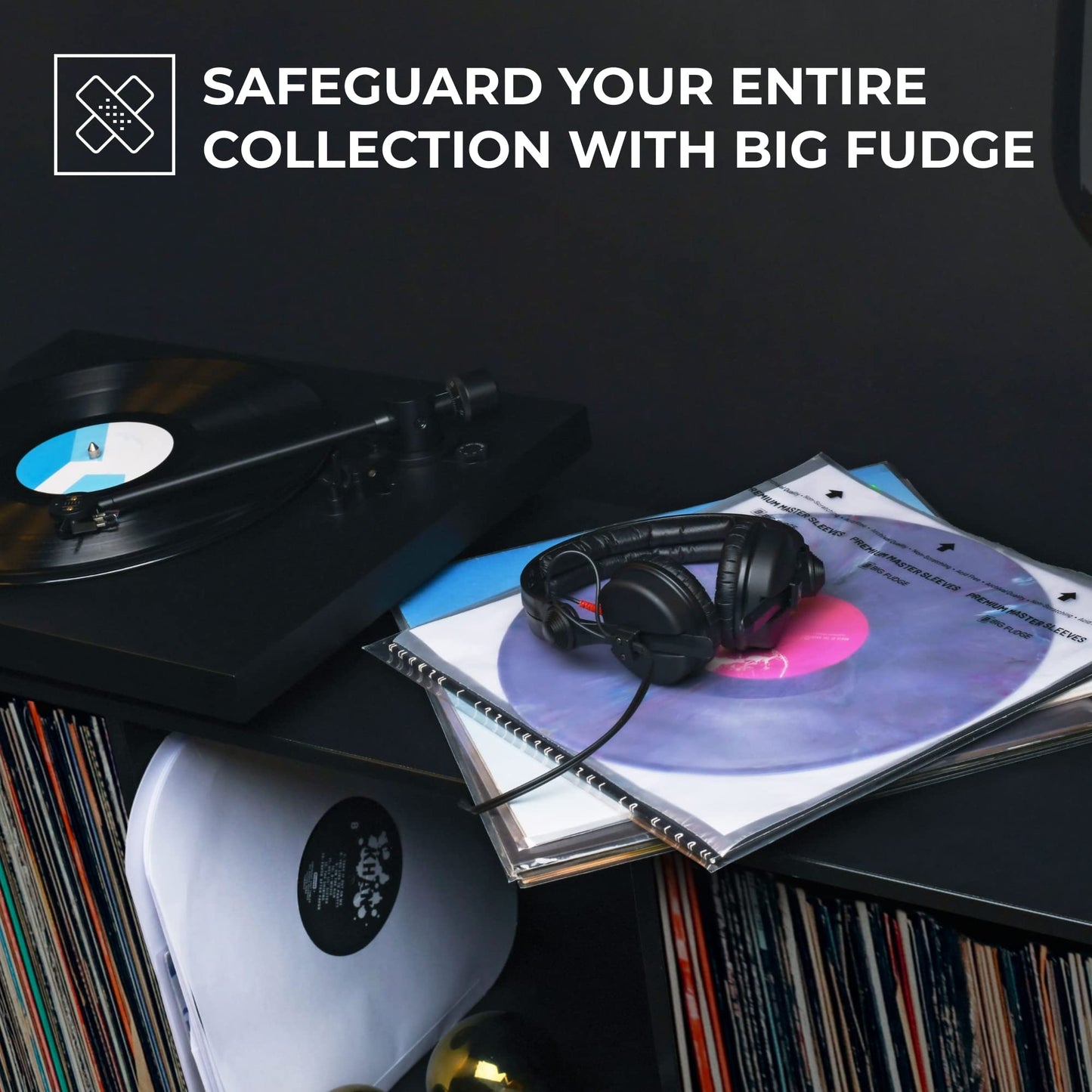 Big Fudge Vinyl Record Sleeves Inner - Clear 3-Ply Inner Sleeves for Vinyl Records 12" - Album Covers with Anti-Static Rice Paper - Acid Free Protective Outer Cover for - White, 50 Pack