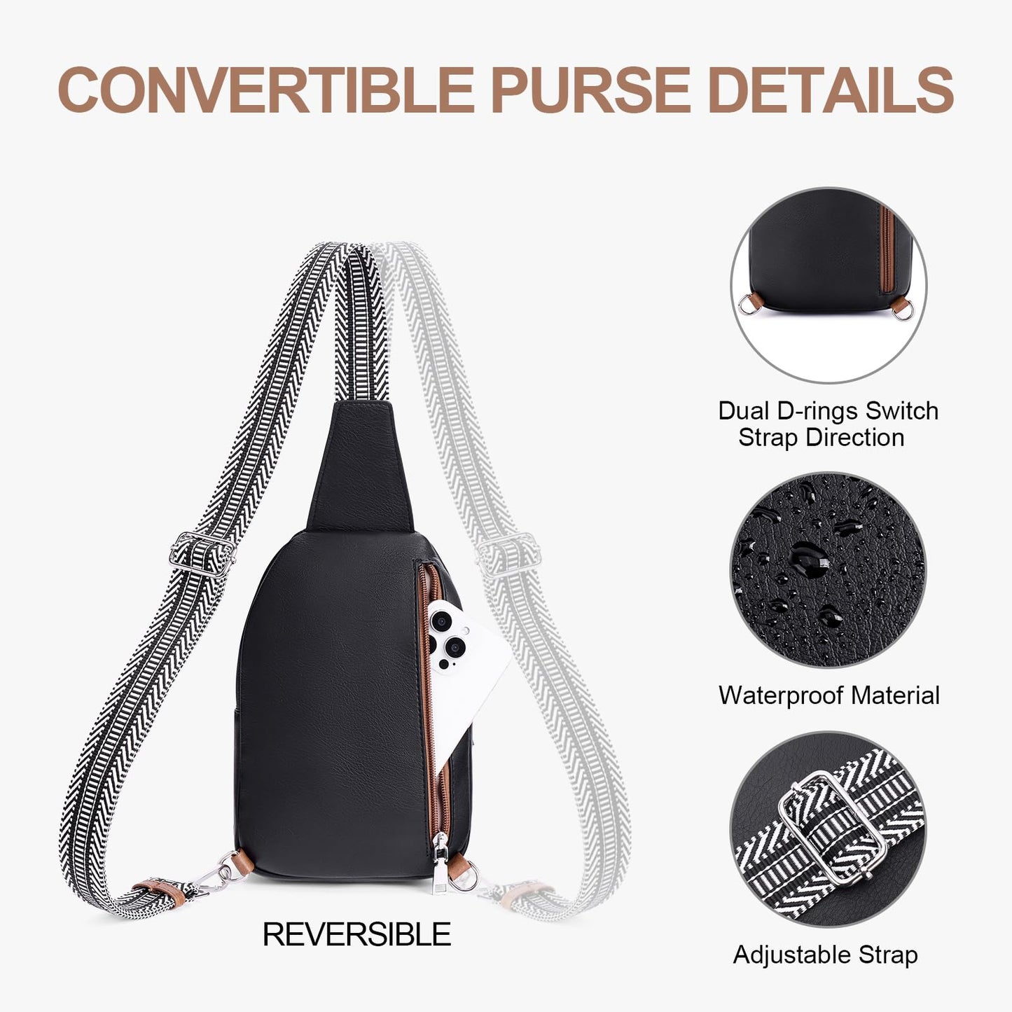 Lexiyat Anti Theft Crossbody Bags for Women Travel Chest Sling Bag Leather RFID Purse Fanny Pack Black