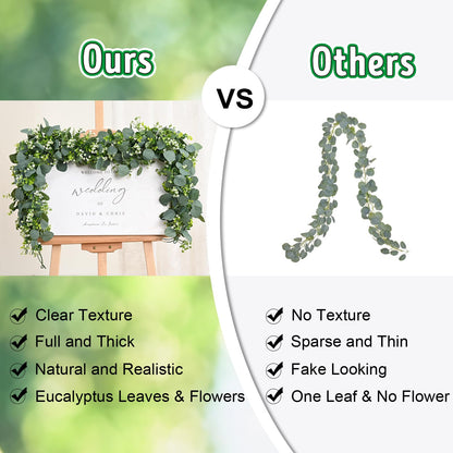 Waipfaru 2Pcs Eucalyptus Garland, 5.9FT Greenery Garland, Green Garland with Flowers, Artificial Faux Silver Dollar Eucalyptus Leaves Vines for Table Home Wedding Mantle Party Indoor Outdoor Decor