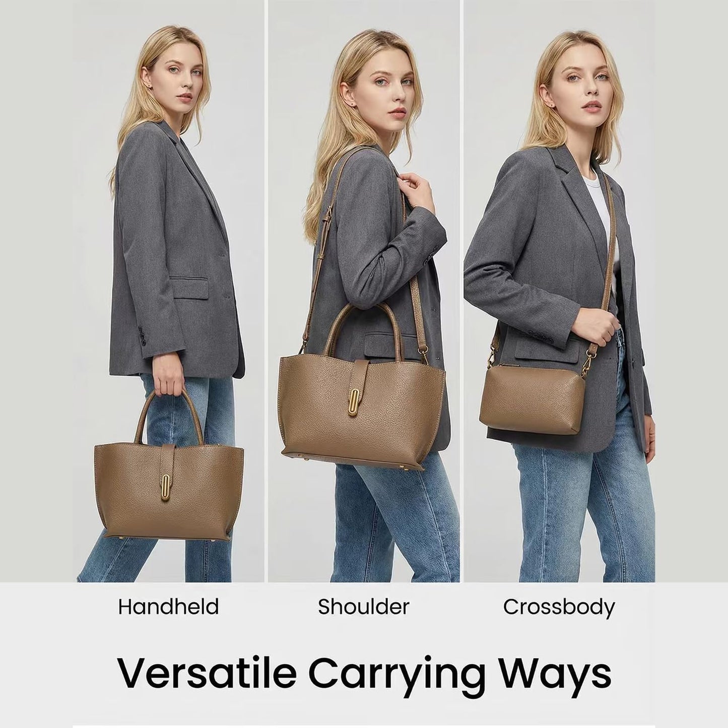 Small Vegan Leather Crossbody Tote Bag for Women, Compact 2-in-1 Shoulder Handbag with Removable Pouch, Work & Daily Use (Small - Vegan Leather - brown)