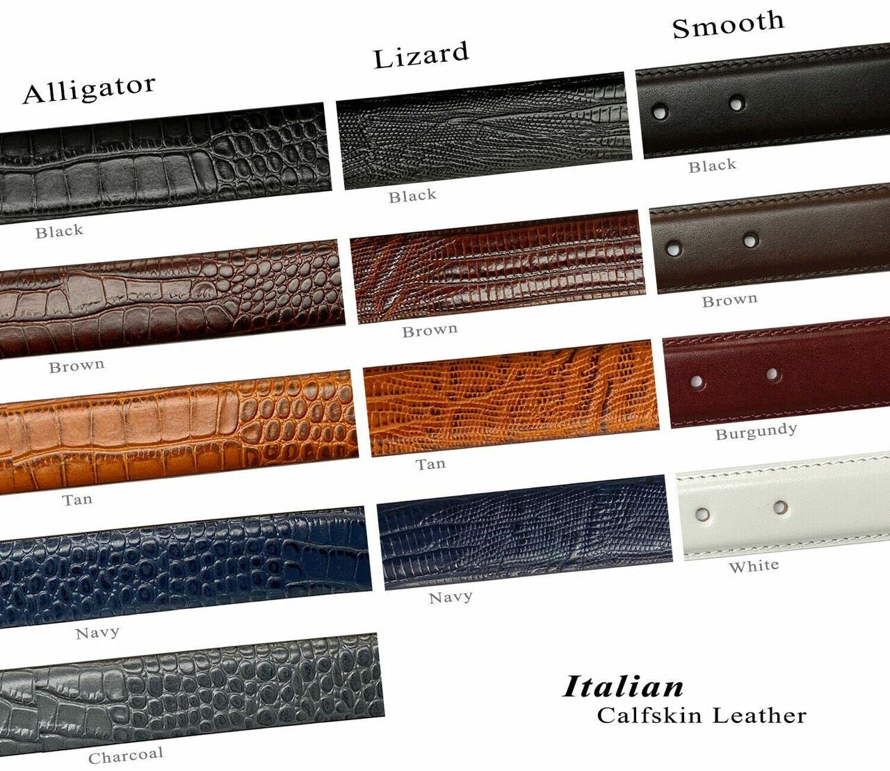 Belts.com BS8191 Gun Genuine Full-Grain Cowhide Leather Designer Golf Dress Belt 1-1/8"(30mm) Wide (Alligator Black, 44)