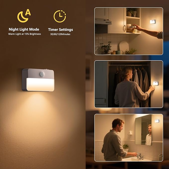 Motion Sensor Stair Light for Indoor, Battery Operated Closet Lights, Portable LED Wireless Stick on Night Lights for Hallway, Bedroom, Under Cabinet, Kitchen(6 Pack, White)