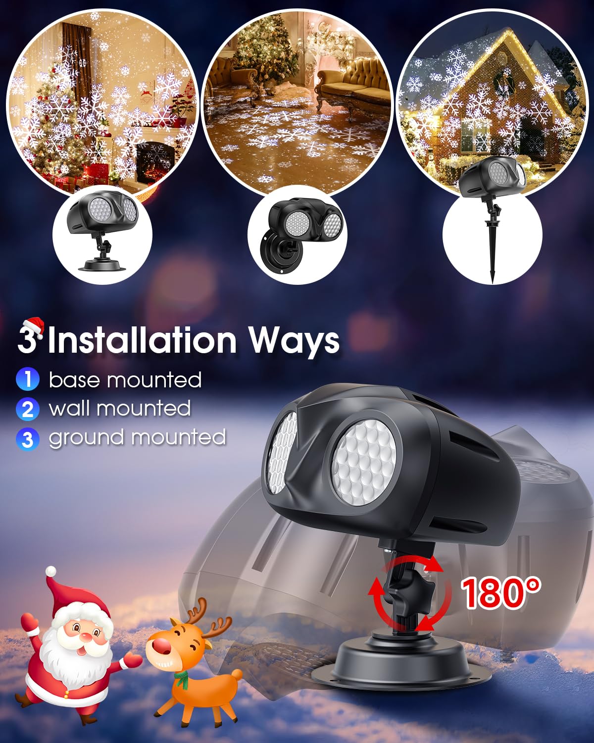 Hiketrax Christmas Snowflake Projector HD Lights Outdoor, Dual-Head Snowfall Led Lights with Remote, IP65 Waterproof, for Halloween Xmas New Year Holiday Party Decoration