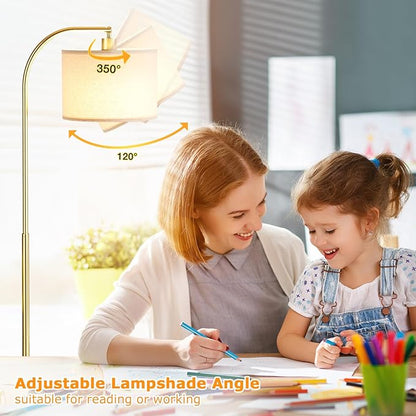 Arc Floor Lamp with Remote and Stepless Dimmable Bulb, Colors Temperature & Brightness Adjustable, Gold Floor Lamps for Living Room（Deep Beige Shade & Gold Pole）