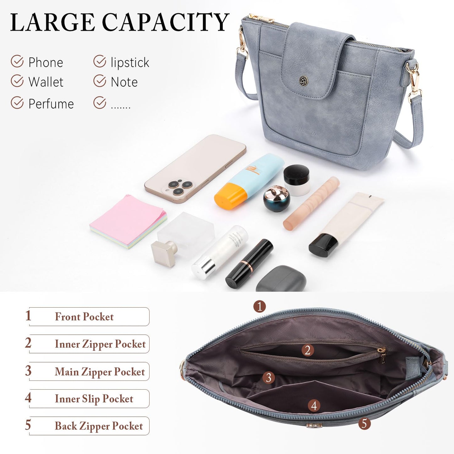 VIMUTI Small Crossbody Bags for Women Vegan Leather Crossbody Purse with Adjustable Strap Lightweight Shoulder Bag for Daily Use (Blue)