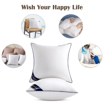 Siluvia 20"x20" Pillow Inserts Set of 2 Decorative Square Square Throw 20 Pillows with 100% Cotton Cover for Sofa, Couch, and Bed - White