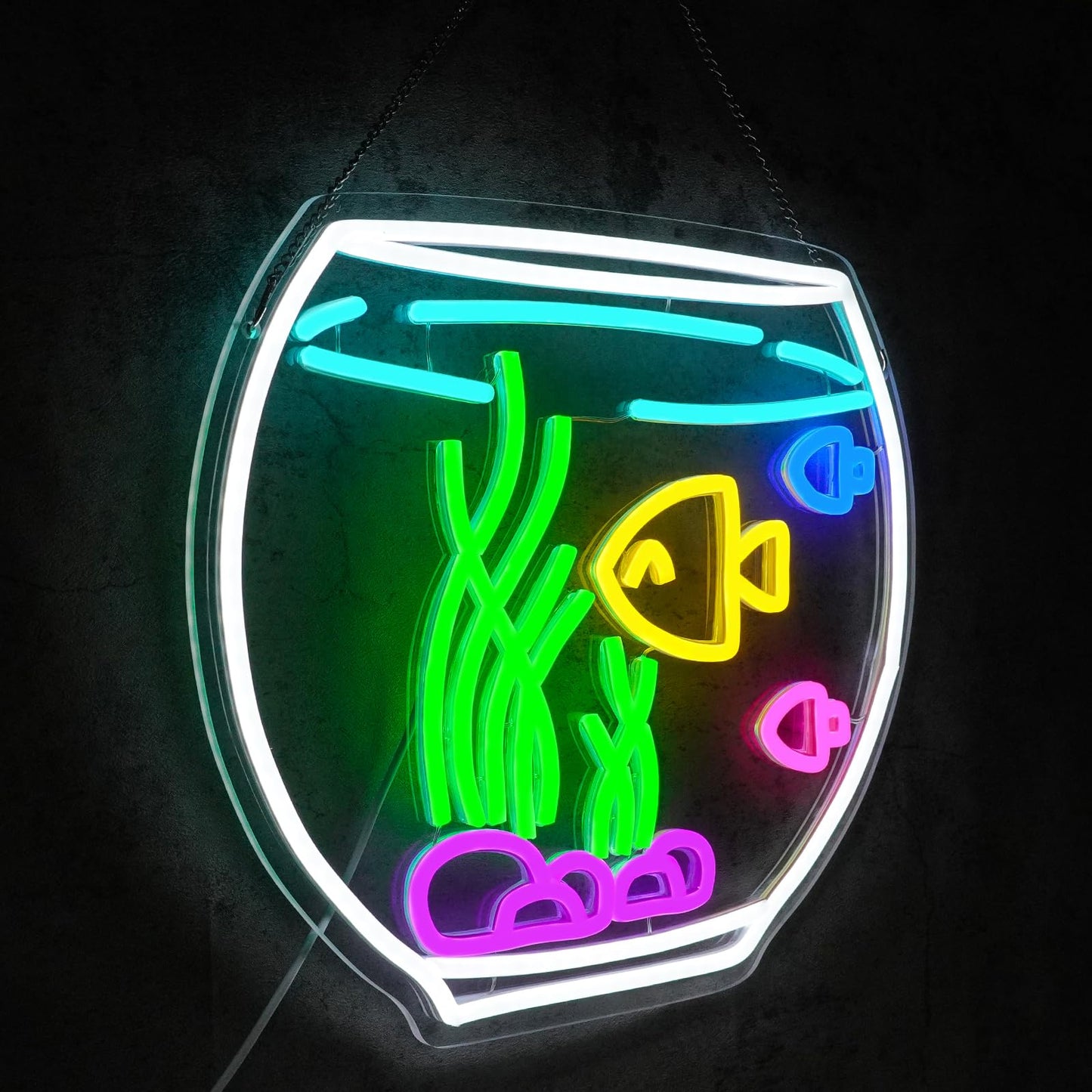 Virlusy Fish Tank Neon Sign for Wall Decor Dimmable Tropical Fish Led Light Signs Nature Aquarium Neon Light for Living Room Hotel Bar Cafe Party Man Cave Fish Shop Decoration USB Powered