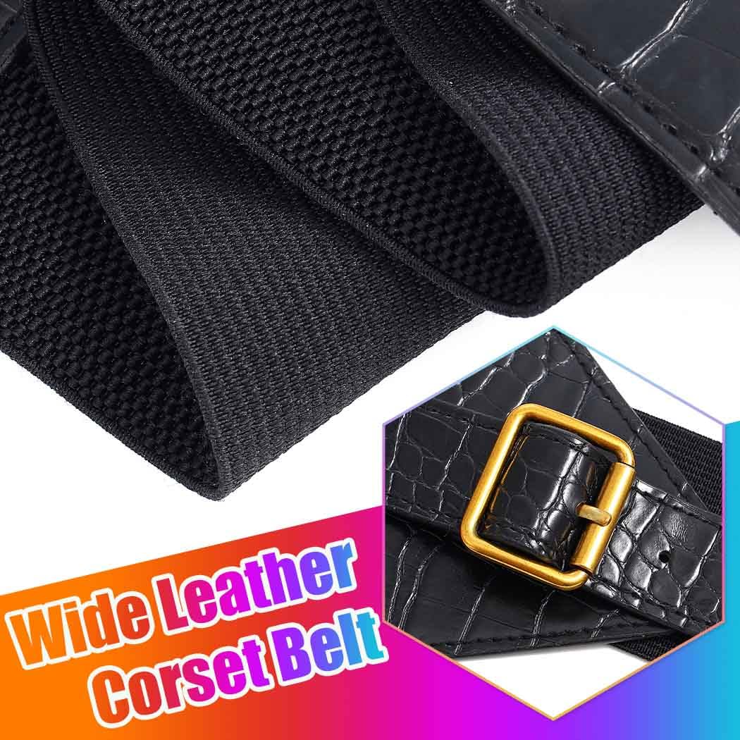 COSYDAYS Black Corset Belt Leather Wide Stretchy Waist Belts Fashion Elastic Waistband Accessories for Women (Black)