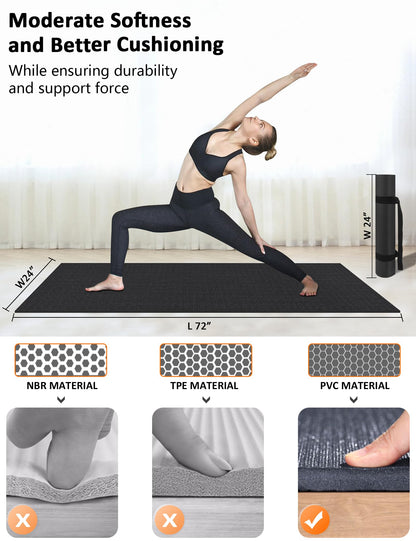 Large Workout Mat 6'x2' & 6'x4' - Home Gym Flooring for Weightlifting, Jump Rope, MMA, Yoga, Cardio, Stretch, Plyo, HIIT - Shoe-Friendly