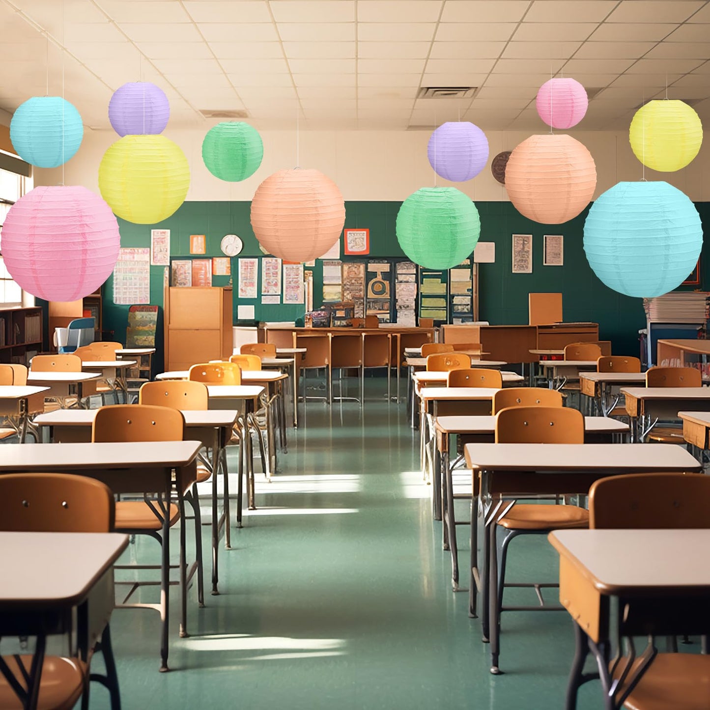 Retisee 12 Pcs 10 Inch Hanging Paper Lanterns Party Decorations Cute Pastel Classroom Decor for Birthday Back to School Party Decoration for Classrooms Wedding Birthday Ceilings
