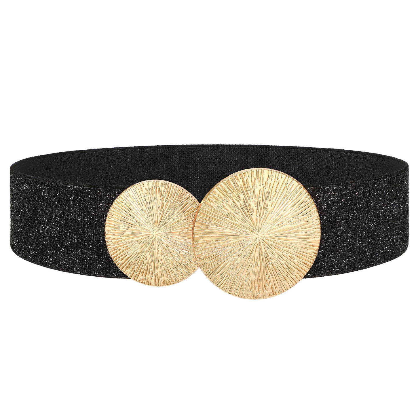 VONMELLI Wide Stretchy Belts for Women Dresses Elastic Waist Cinch Black Womens Belt with Gold Buckle, S