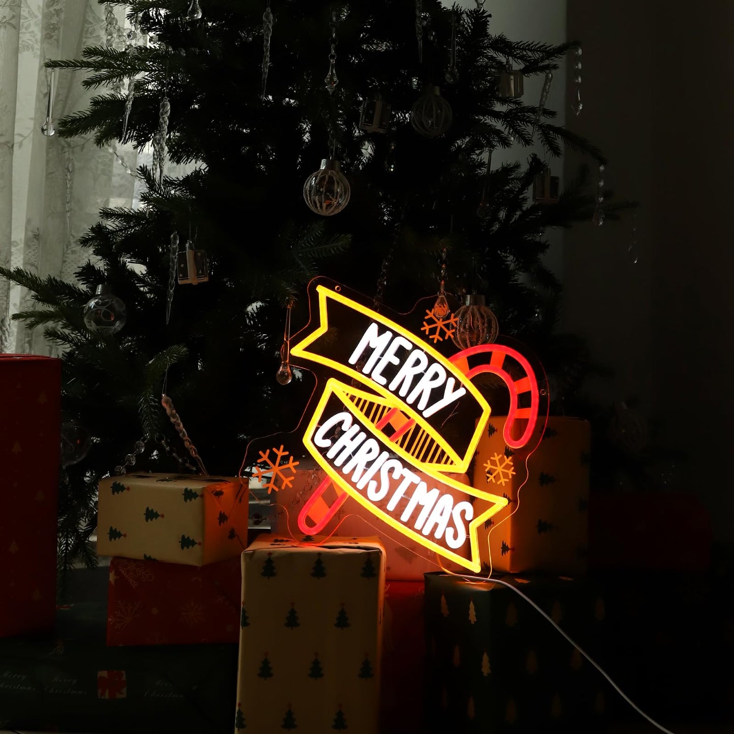 Merry Christmas Neon Signs, Dimmable Merry Christmas LED Light Sign, Xmas Candy Cane Sign for Holiday Party Home Bar Decoration, USB Powered Neon Light for Xmas Party Bedroom Bar Club