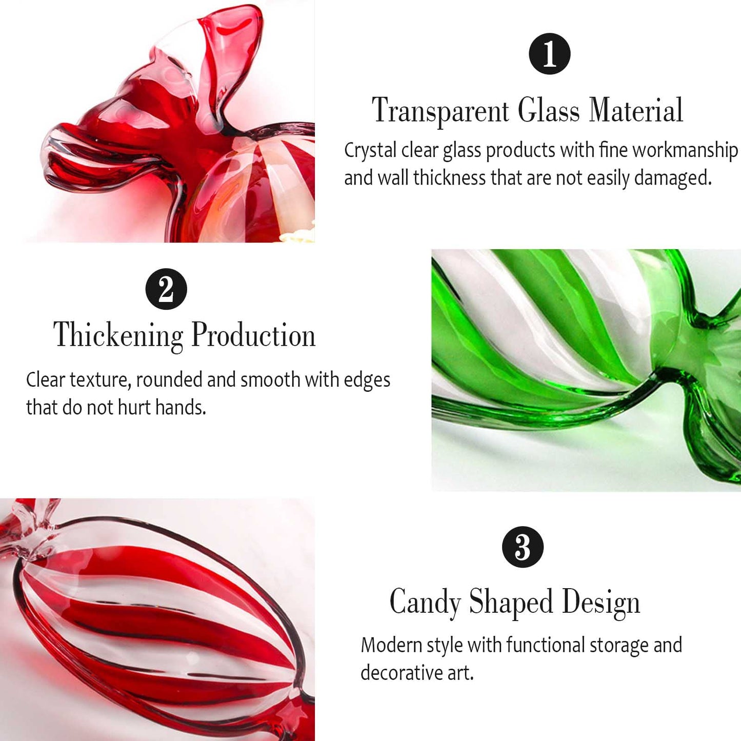 Gkesgm Christmas Decor Peppermint Candy Tray, Crystal Glass Fruit Plates,Sweet Snack Bowl,Wedding Dessert Storage Tank,Holiday Decor,Red,ZRO-065
