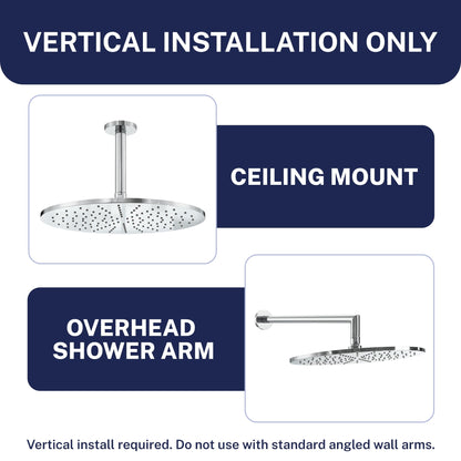 HammerHead Showers® Solid Metal 12 Inch Rainfall Shower Head, Large Rain Shower Head, 2.5 GPM High Flow Shower Head Optimized for Pressure, Wall-Mounted or Ceiling Rain Shower Head, Chrome