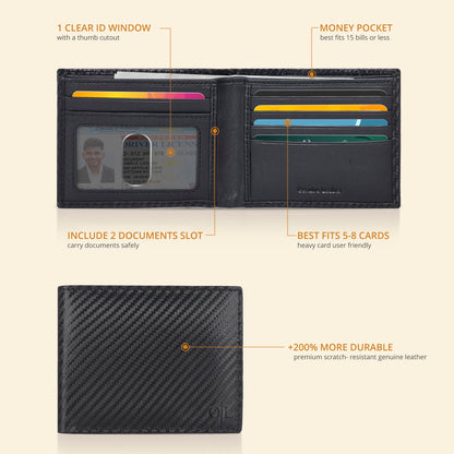 RFID Blocking Bifold Wallet | Genuine Leather | 1 ID | Multiple Credit Cards Slot | Minimalist Black Wallet For Men