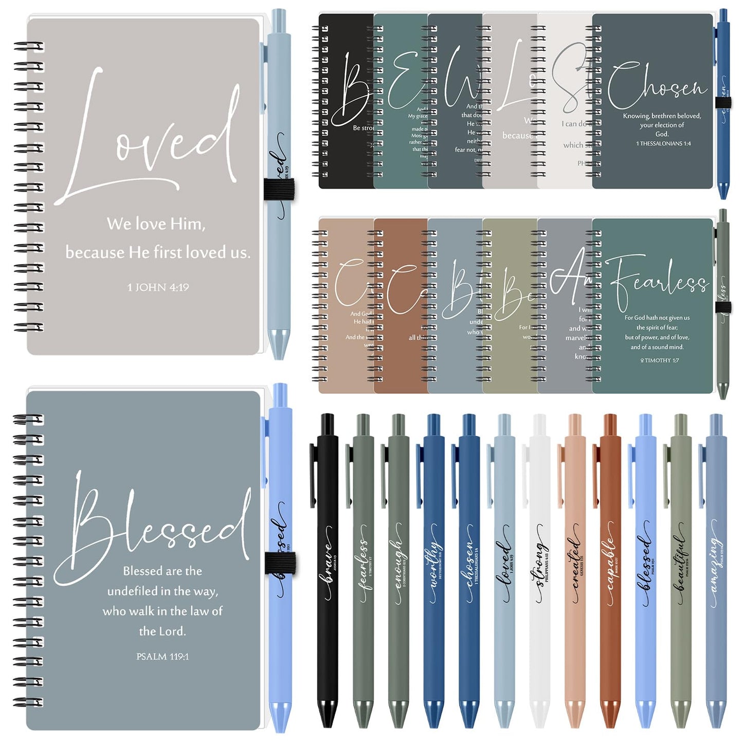 Kosiz 24 Sets Christian Gifts Bulk Inspirational Prayer Journals with Pens Gifts for Mother's Day A6 Spiral Bible Notebook Religious Gift for Women Men Church Members Bible Study Groups (Boho Color)