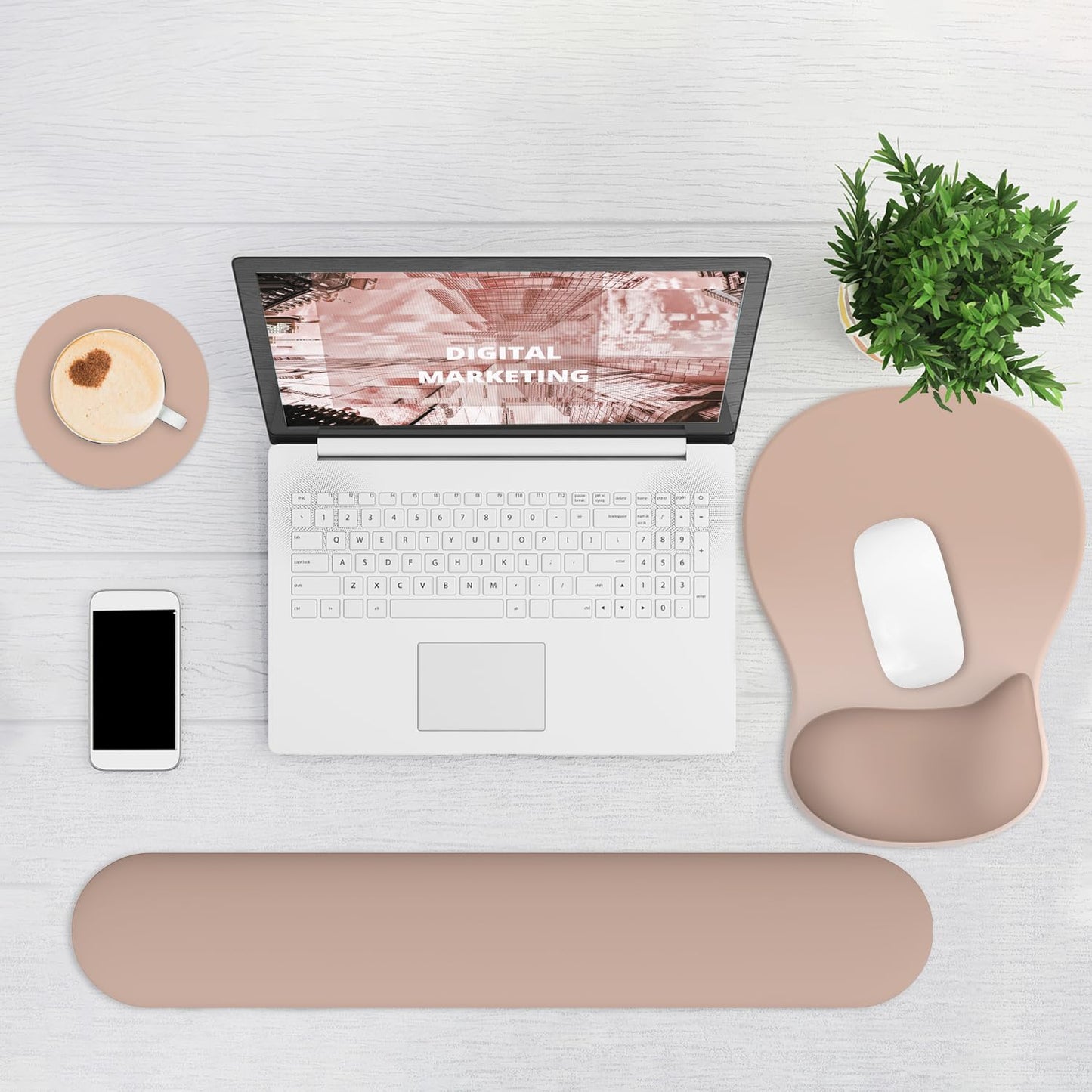 Ergonomic Mouse Pad with Wrist Rest and Keyboard Wrist Rest, Gel Mousepad and Wrist Rest for Computer Keyboard, Pain Relief, Non-Slip PU Base, Mouse Pad with Wrist Support for Gaming, Office, Brown