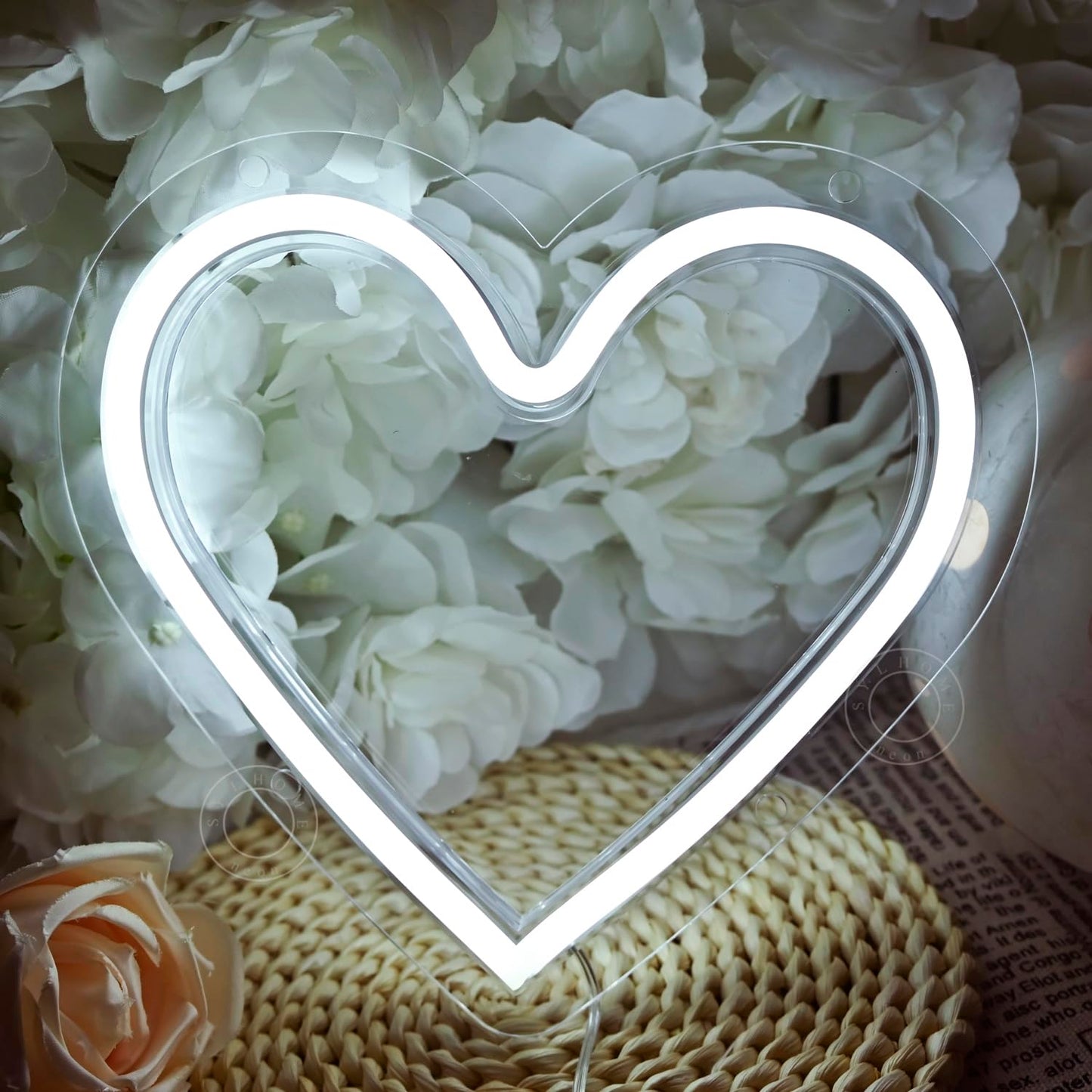 SYLHOME Heart Led Neon Light Sign Battery Operated or USB Powered Bedroom Wedding Wall Sign Decor Valentines Day Birthday Christmas Gifts USB 7.87" X 7.28" Cold White