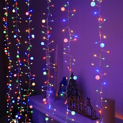 Copper Wire Firecracker Christmas Lights, 10FT 200LED Battery Operated Twinkle Cluster Fairy Lights for Christmas Tree with Remote for Bedroom Dorm Wreath DIY Wedding Christmas Decoration