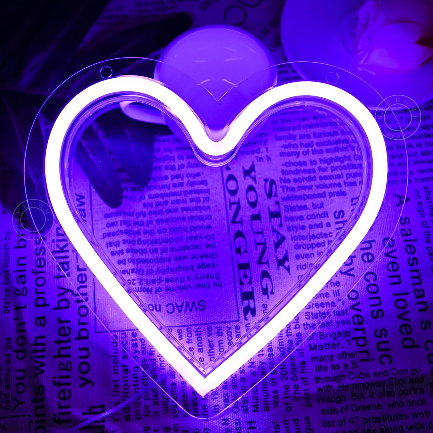 SYLHOME Purple Heart Led Neon Light Sign Battery Operated or USB Powered Bedroom Wedding Wall Sign Decor Valentines Day Birthday Christmas Gifts USB 7.87" X 7.28"