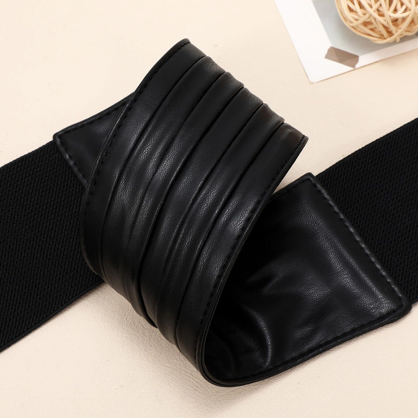 SANSTHS Women Wide Elastic Belts for Dresses Vintage Fashion Stretchy Waist Belts Ladies Cinch Belts Leather Waistband,Black,M