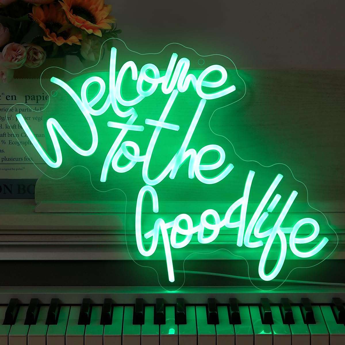 Welcome To The Good Life Neon Signs for Wall Decor LED Neon Light Signs USB Letter Light Up Sign for Bedroom Kids Room Birthday Christmas Party Wedding Bar Decoration Gifts(13.4x17.2 inch)