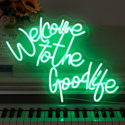 Welcome To The Good Life Neon Signs for Wall Decor LED Neon Light Signs USB Letter Light Up Sign for Bedroom Kids Room Birthday Christmas Party Wedding Bar Decoration Gifts(13.4x17.2 inch)