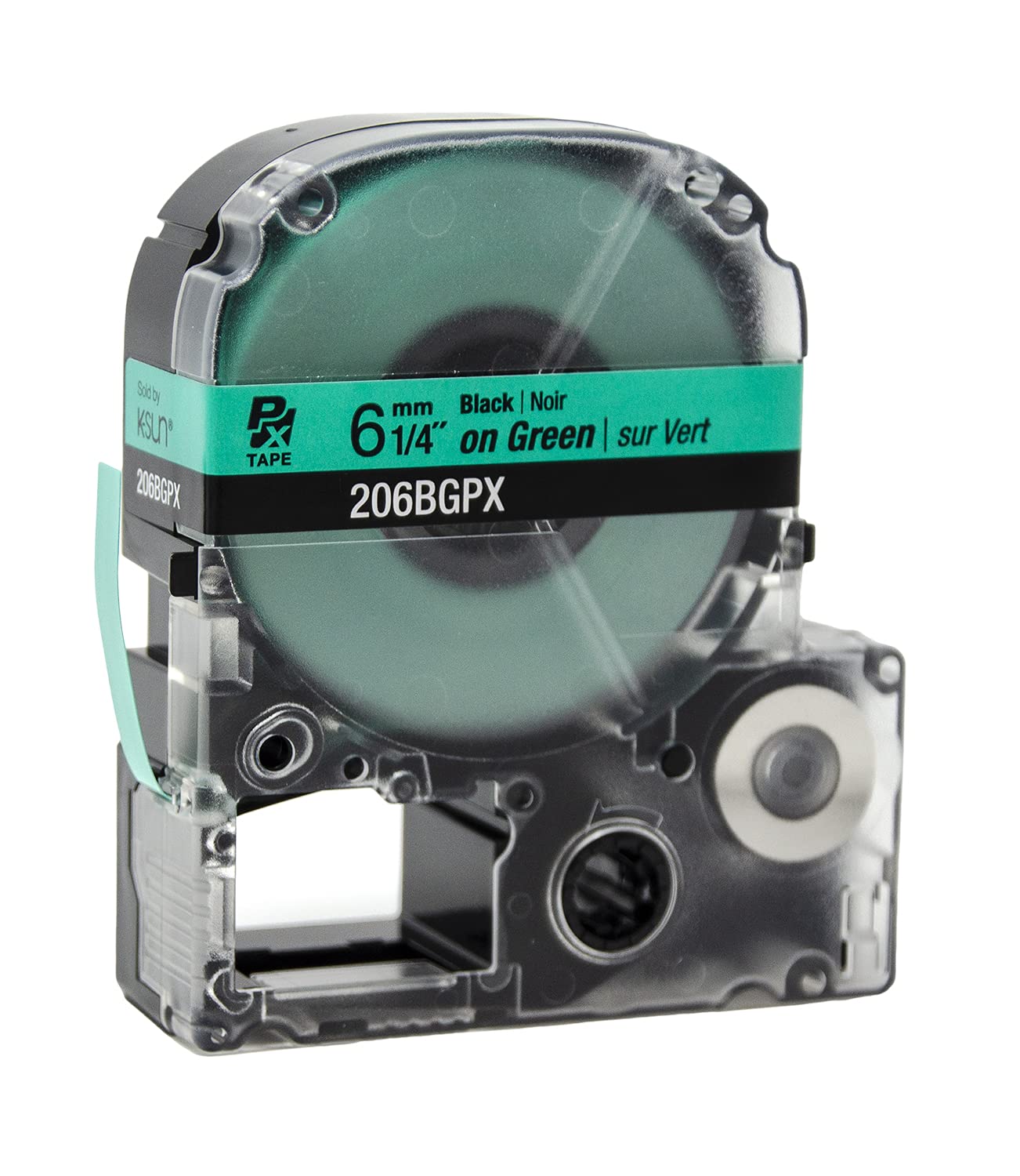 Epson LABELWORKS 206BGPX Genuine PET (Polyester) Tape Cartridge - Black on Green Label Maker Tape - 1/4" (6MM) Wide, 30'