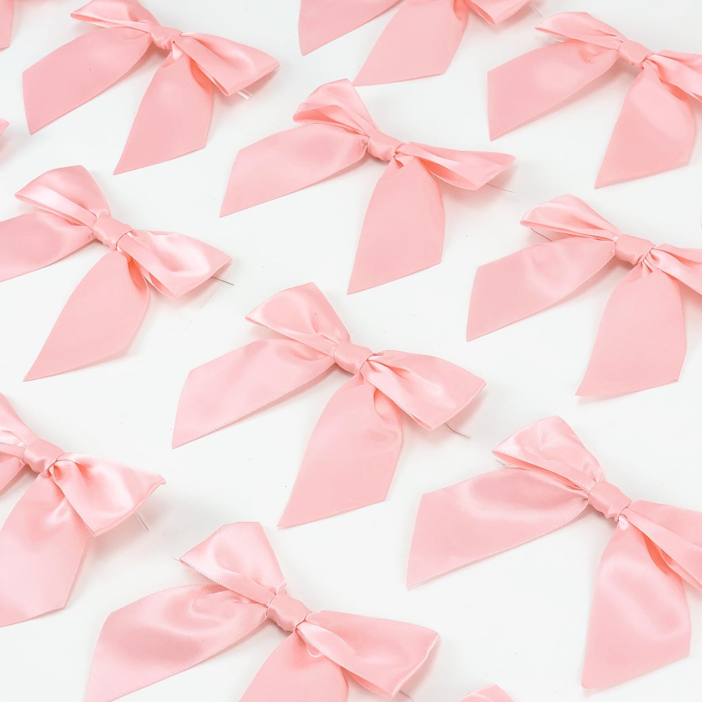 AIMUDI Baby Pink Satin Ribbon Bows 4.5" Pre-Tied Bows with Twist Ties for Gift Wrapping Treat Bags Boxes Baby Shower Wedding Party Favors Valentine's Day Decorations, 36 PCs