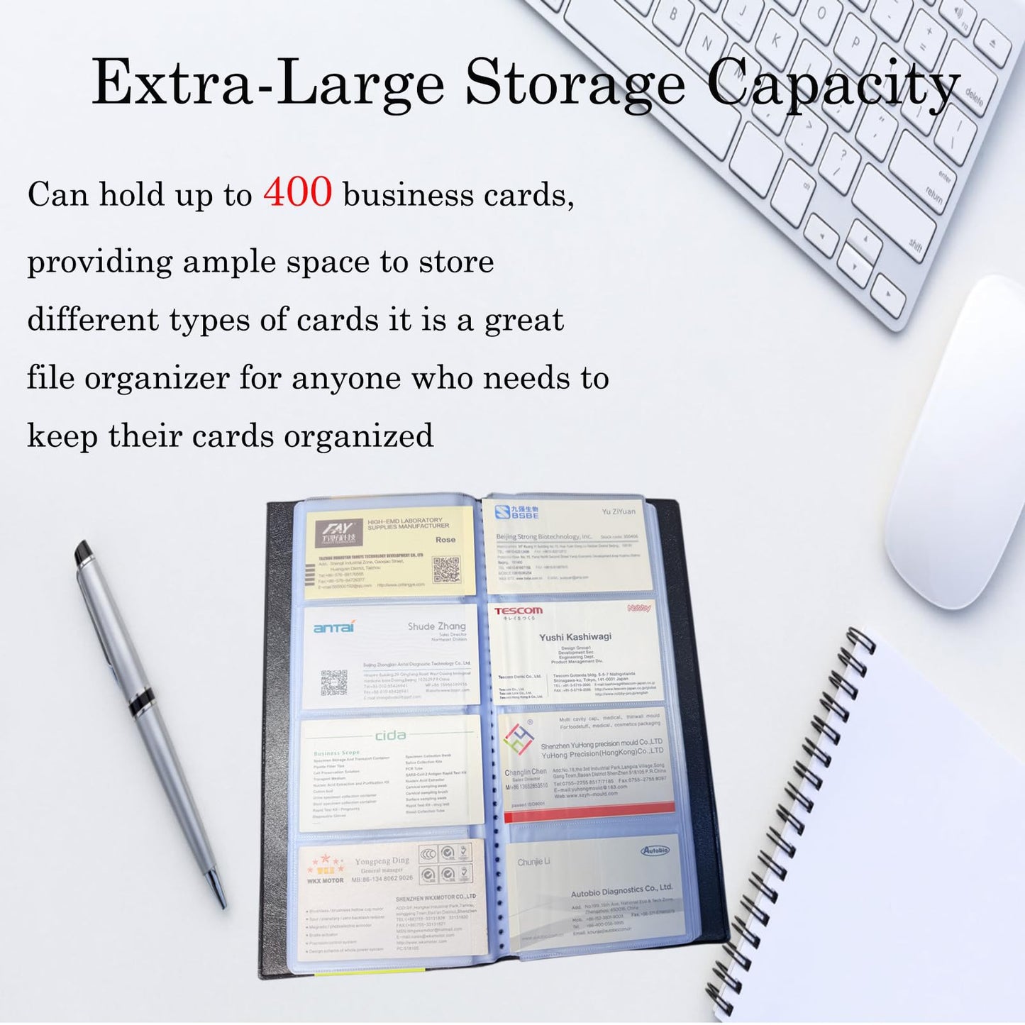 Business Card Holder Book, Holds Up to 400 Cards, Large Capacity Business Card Organizer with Clear Fixed Pages, Professional Card Holder Binder for Office, Desk & Travel