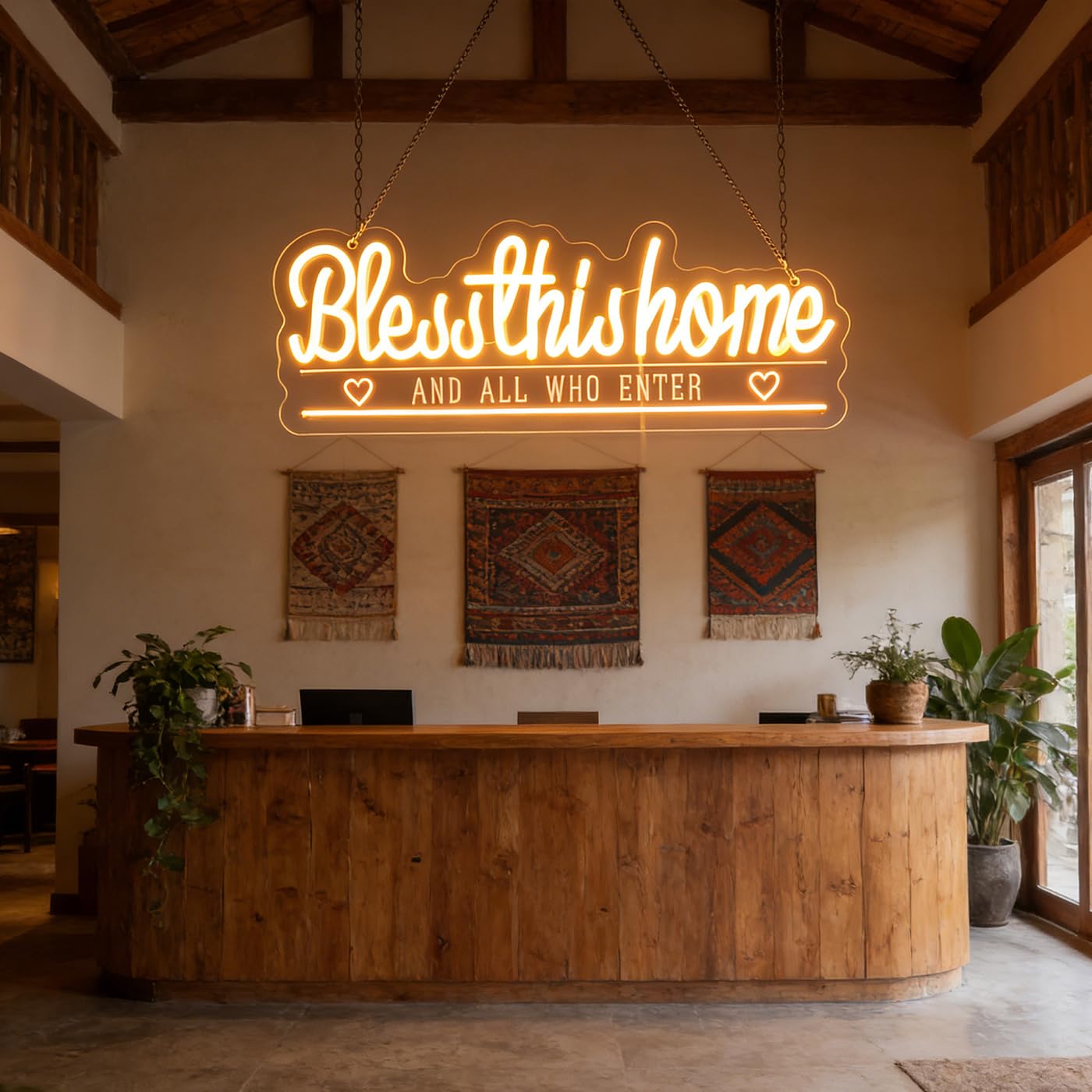 "Bless This Home And All Who Enter" Neon Sign, Positive Quotes Decorative Neon Lights for Home Room Wall Decor Neon Light Sign, Christmas Birthday Thanksgiving Gift