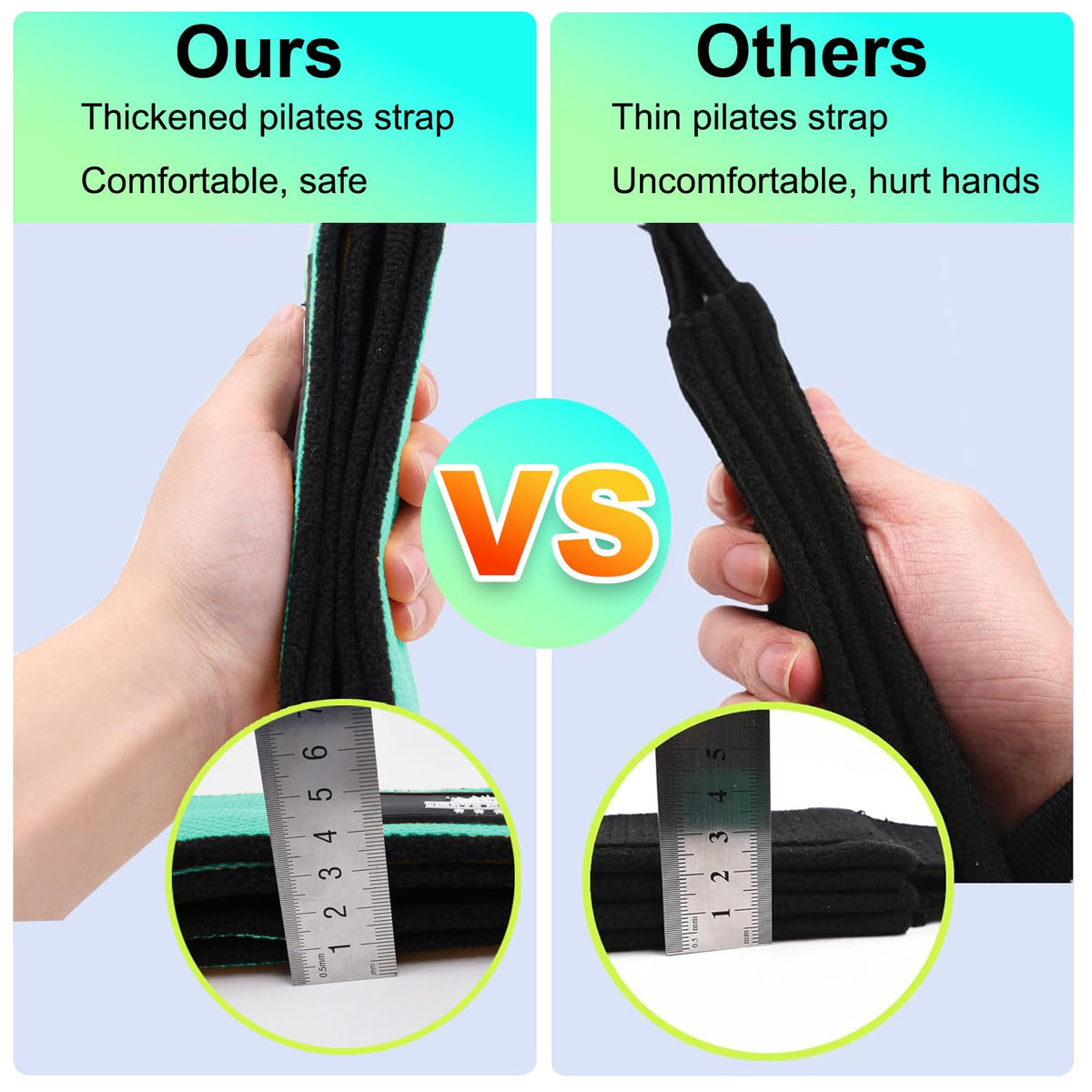 Lights Mountain Durable Pilates Double Loop D-Ring Straps - Padded Handles for Reformer, Yoga & Home Gym Workouts (lakegreen L)