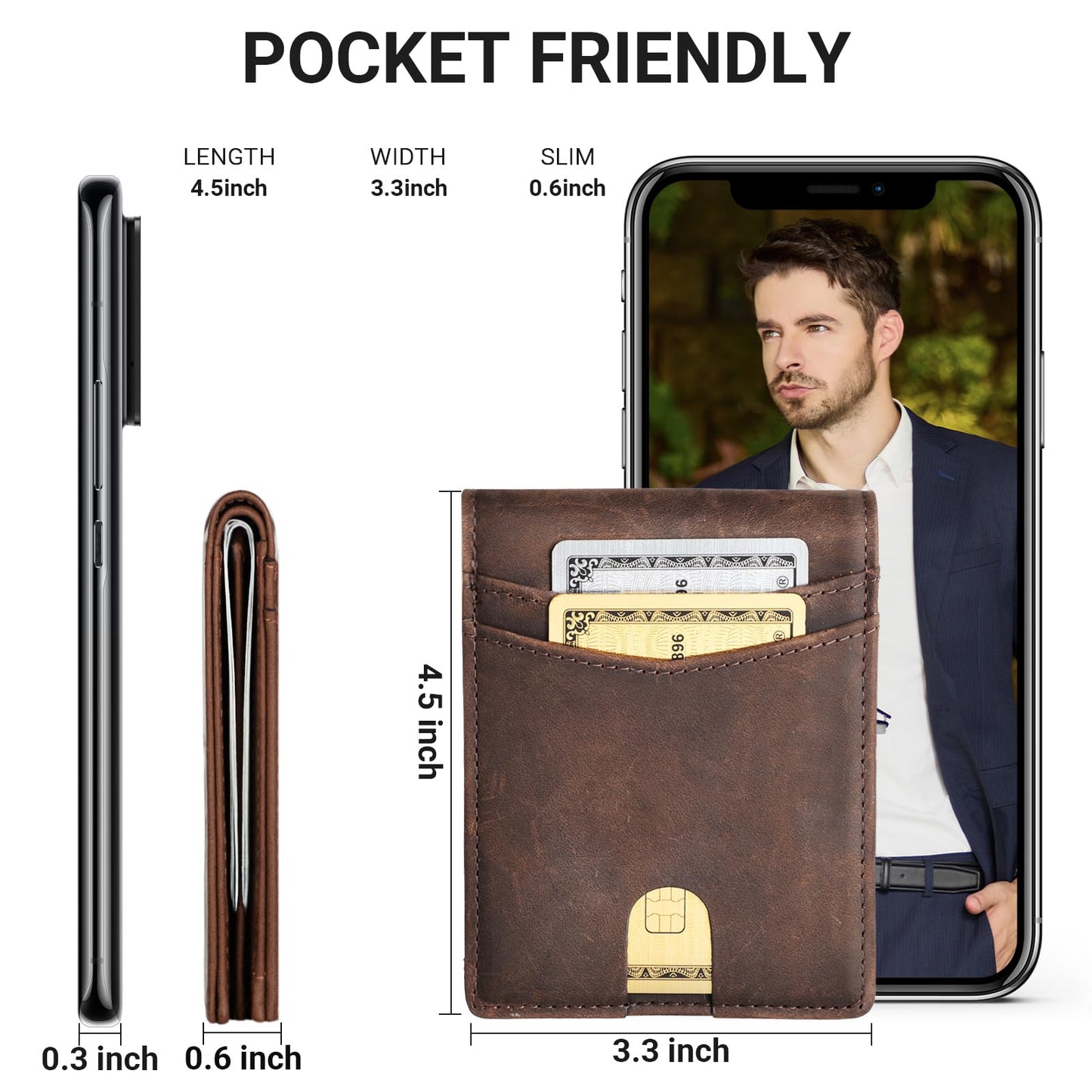 VATAN Wallet for Men Slim RFID Blocking Leather Credit Card Holder Wallet for 15 Cards, Bifold Minimalist Thin Wallet with 2 ID Windows & Cash Slot, With Gift Box (CH Coffee)