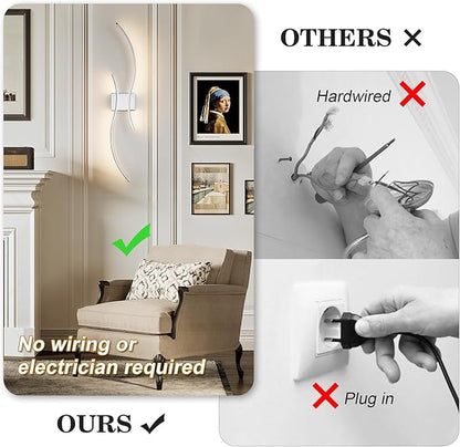 Battery Operated Wall Sconces Set of Two with Remote Control, Stepless Colors 3000K-6000K & Dimming, LED Chrome Wireless Wall Light for Living Room, Hallway, Bedroom, 39.3 Inch (2 Pack)