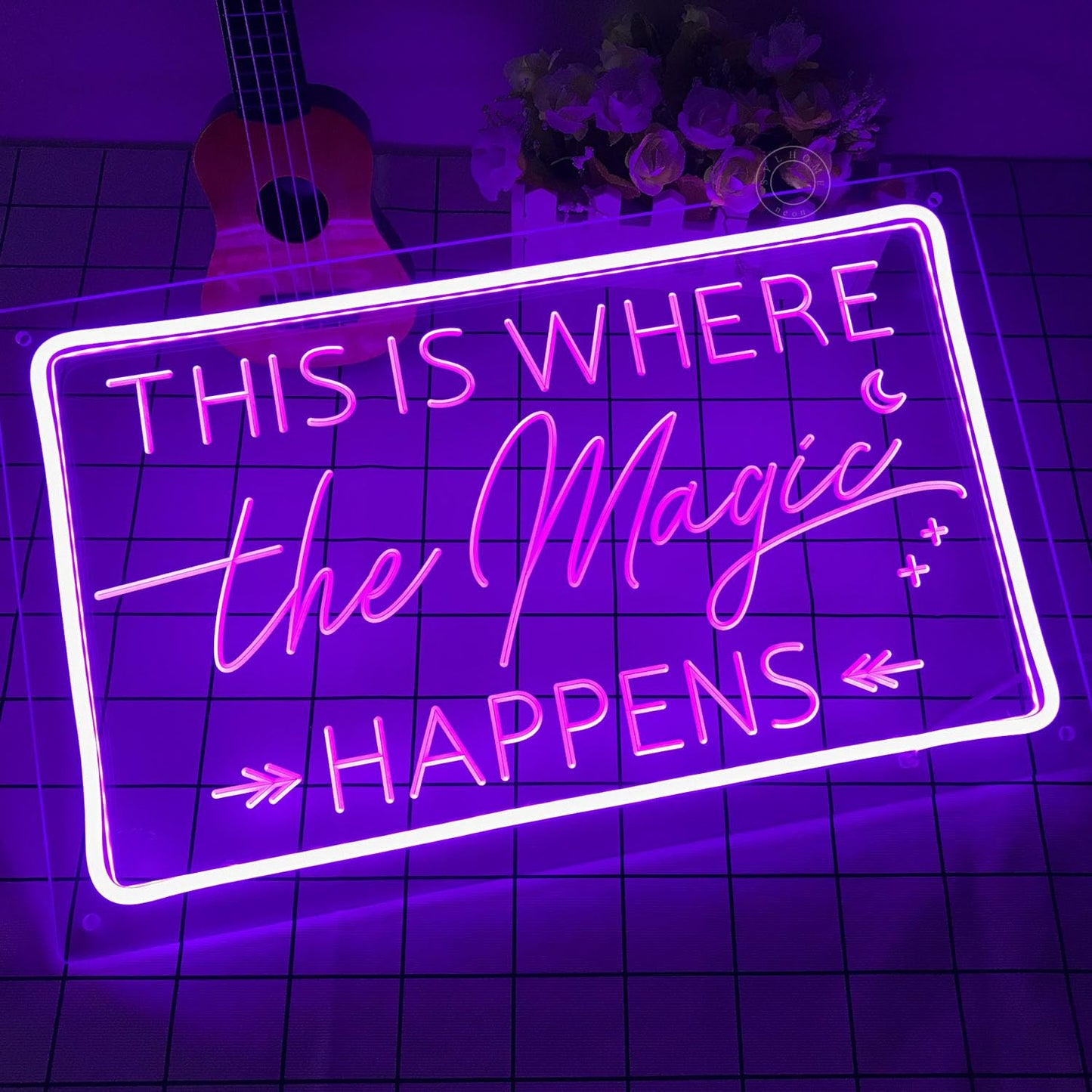 SYLHOME This Is Where The Magic Happens Led Neon Light Sign Wedding Birthday Engagement Bachelorette Party Bar Bedroom Office Wall Sign Decor USB Light Up Sign 15.75"X9.8"