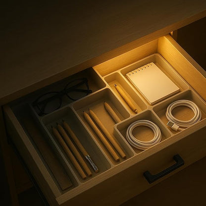 VST Rechargeable Drawer Lighting, Door Open Automatic ON/Off Light, Stick-ON LED Cabinet Light for Wardrobe Kitchen Basement Trunk Pantry Gun Safe (2 Pack, Warm Light - 3000K)