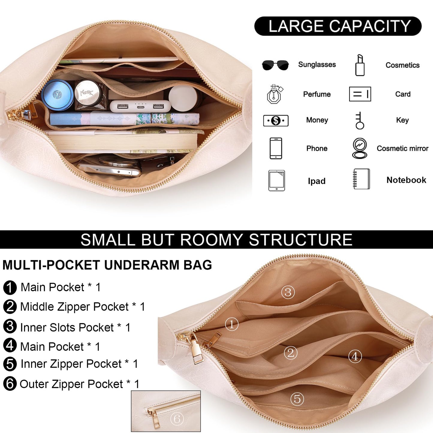 Zfkqzx Hobo Bags for Women Retro Vegan Leather Shoulder Handbag Foldable Slouchy Tote Crossbody Purses